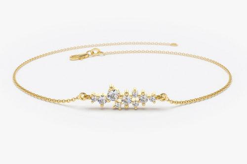 14Kt Gold Cluster Natural Diamond Charm Bracelet