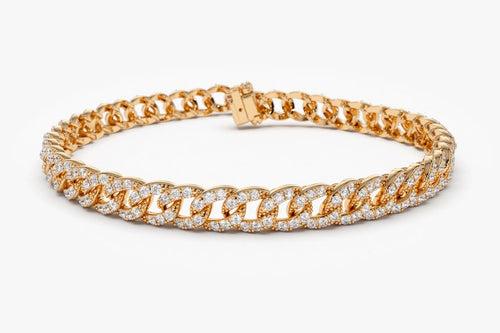 14Kt Gold 4.8mm Curb Chain Natural Diamond Link Bracelet