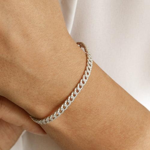 14Kt Gold 4.8mm Curb Chain Natural Diamond Link Bracelet