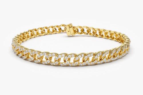 14Kt Gold 4.8mm Curb Chain Natural Diamond Link Bracelet