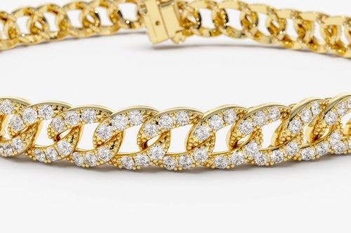 14Kt Gold 4.8mm Curb Chain Natural Diamond Link Bracelet