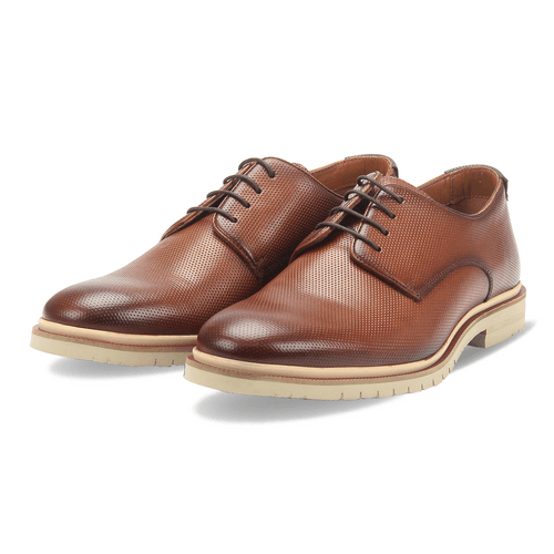 Leather textured lace-up shoes for men