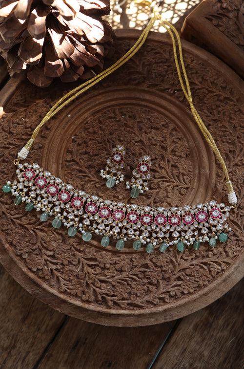 Kaejo Mint Pink Silver Necklace Set