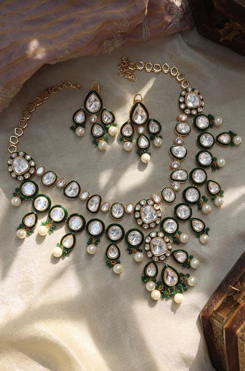 Vedanshi Green Polki Necklace Set