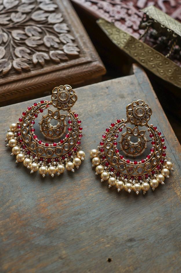 Ulani Red Polki Chandbali Earrings