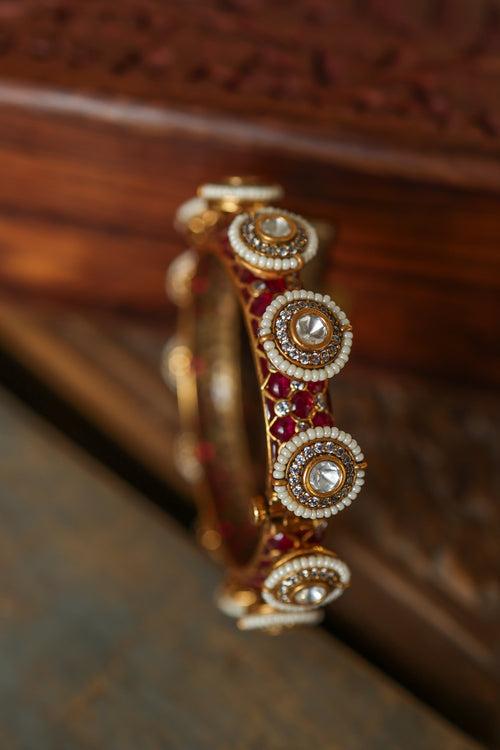 Sybil Red Polki Pacheli Bangle