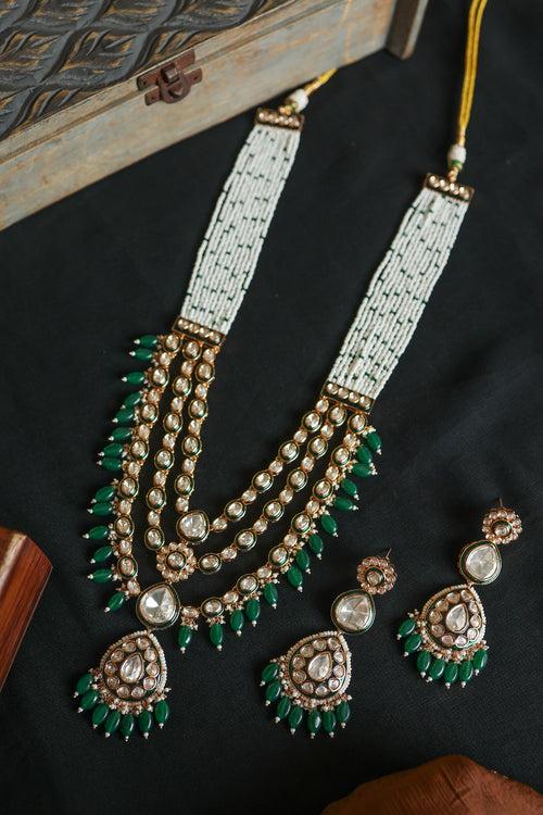 Anwen Green Polki Necklace Set