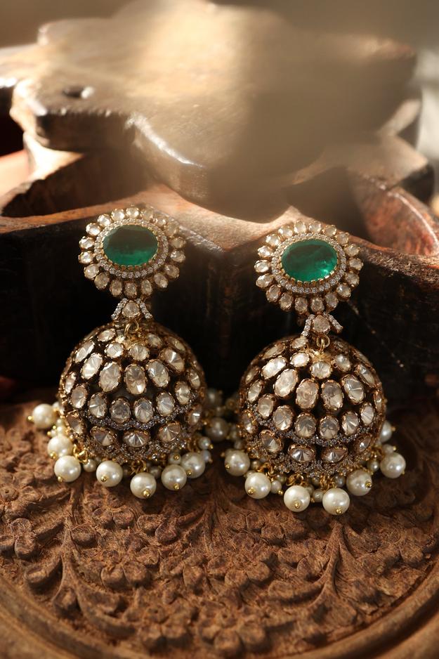 Ardena Polki Jhumka Silver Earrings