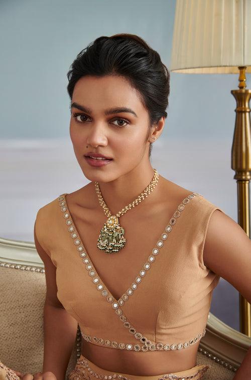 Jaiwari Mint Kundan And Pearls Necklace