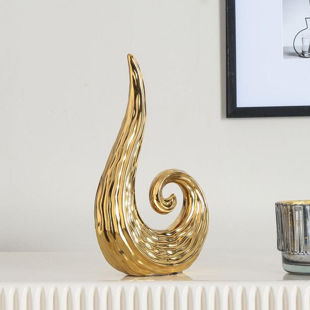 Decorative Scroll Design Ceramic Showpiece (Gold)