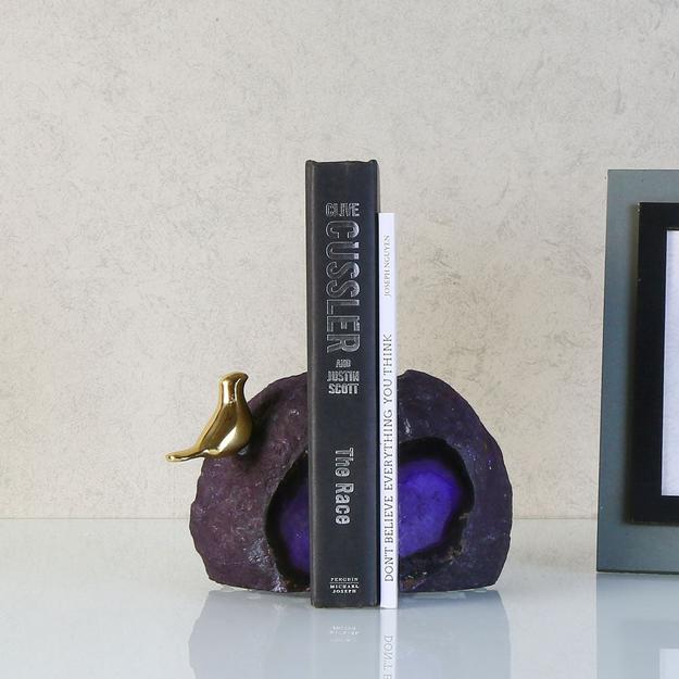 Agate Bird Bookends (Purple & Gold)