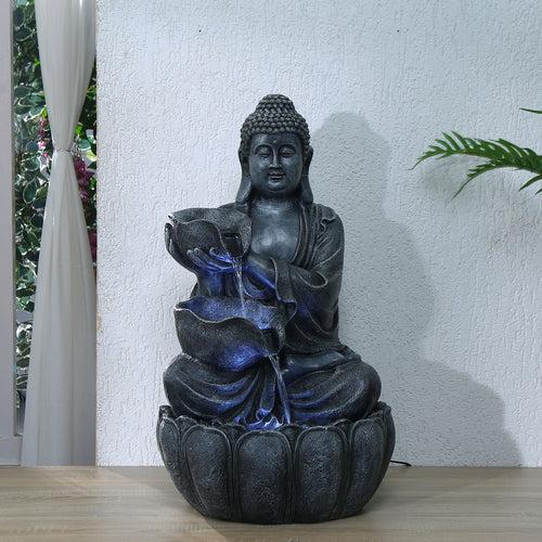 Decorative Buddha With Two Bowls Polyresin Water Fountain (Grey)