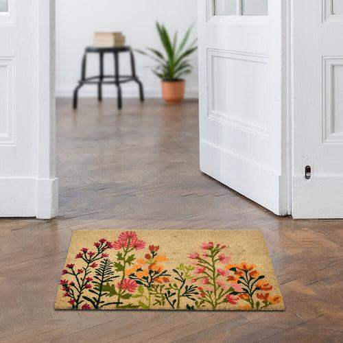 Floral Vinyl and Coir 18" x 30" Door Mat (Multicolor)