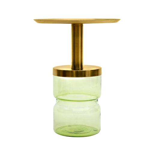 Leda Metal Top & Glass Base Side Table (Green & Gold)