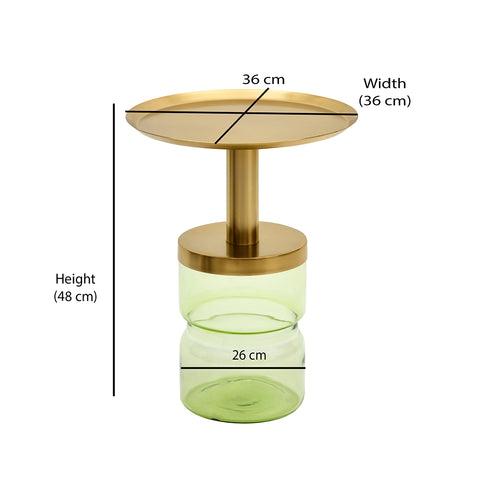 Leda Metal Top & Glass Base Side Table (Green & Gold)