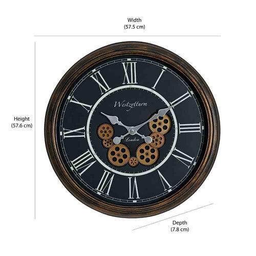 Vintage Moving Gear Analog Wall Clock (Antique Gold and Black)