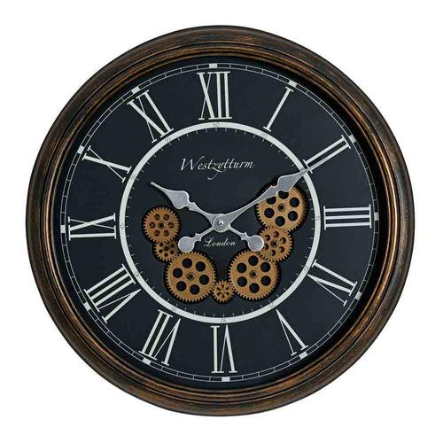 Vintage Moving Gear Analog Wall Clock (Antique Gold and Black)