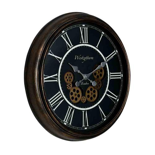 Vintage Moving Gear Analog Wall Clock (Antique Gold and Black)