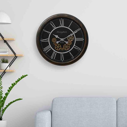 Vintage Moving Gear Analog Wall Clock (Antique Gold and Black)