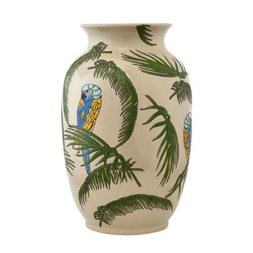 Bird and Leaf Oval Ceramic Vase (Large, Green & White)