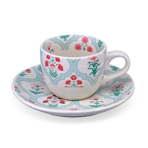 Floral Cup & Saucer Set (Green)