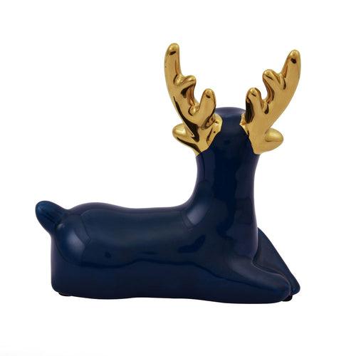 Decorative Reindeer Ceramic Showpiece (Blue & Gold)