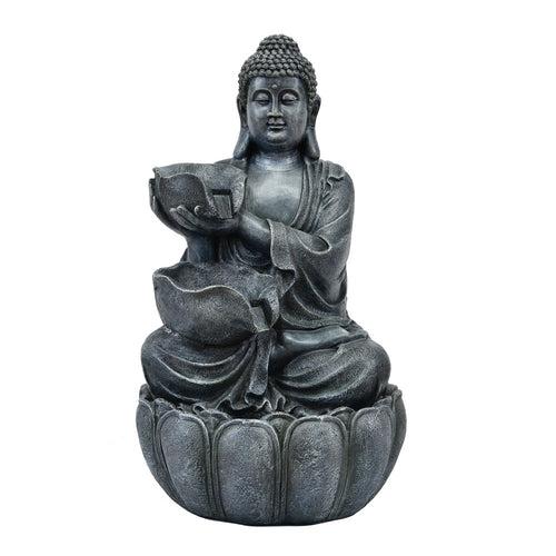 Decorative Buddha With Two Bowls Polyresin Water Fountain (Grey)