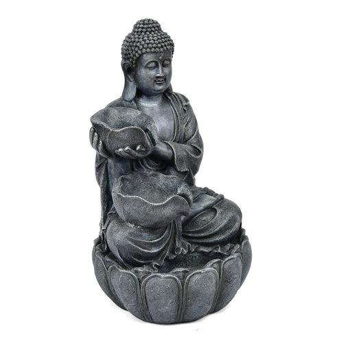 Decorative Buddha With Two Bowls Polyresin Water Fountain (Grey)