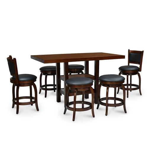 Theon Counter Height 6 Seater Dining Set of 1 Table + 2 Chairs + 4 Stools (Dark Expresso)