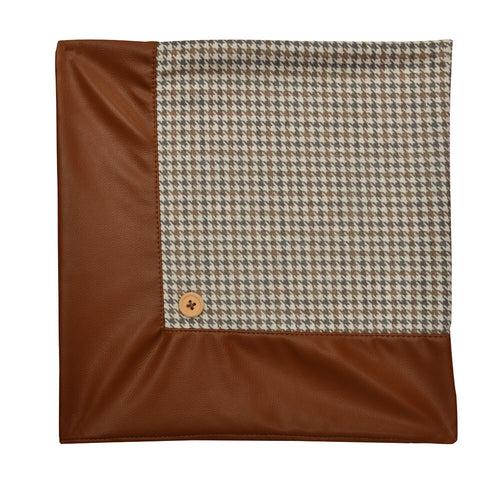 Houndstooth Patch Fabric & Leatherette 16" x 16" Cushion Cover (Beige & Tan)