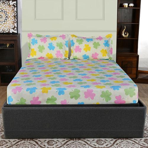 Ammara Leaf Design Polyester Double Bedsheet with 2 Pillow Covers (Multicolor)