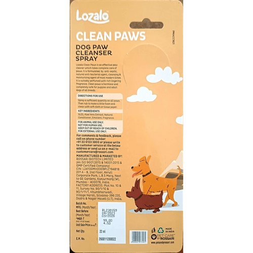 Lozalo Clean Paws (Dog Paw Cleanser Spray) 22ml.