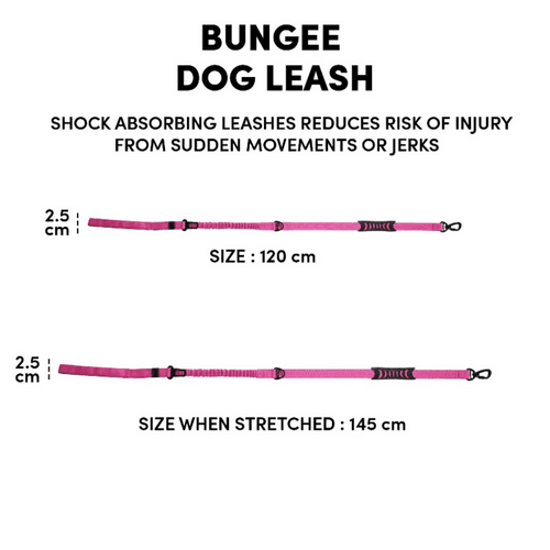 Whoof Whoof Premium Bungee Dog Leash For All Dog Breeds Hot Pink Medium to Large