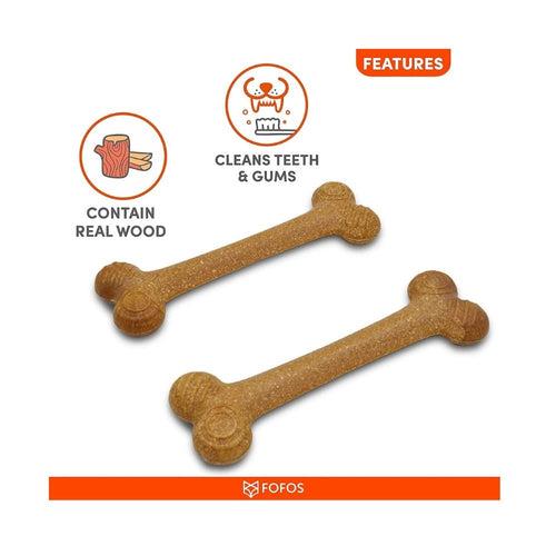 Woodplay Bone Twins Durable Dog Chew Toy Set Brown (Pack Of 2) For Small Dogs