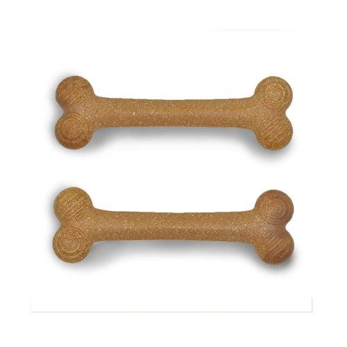 Woodplay Bone Twins Durable Dog Chew Toy Set Brown (Pack Of 2) For Small Dogs