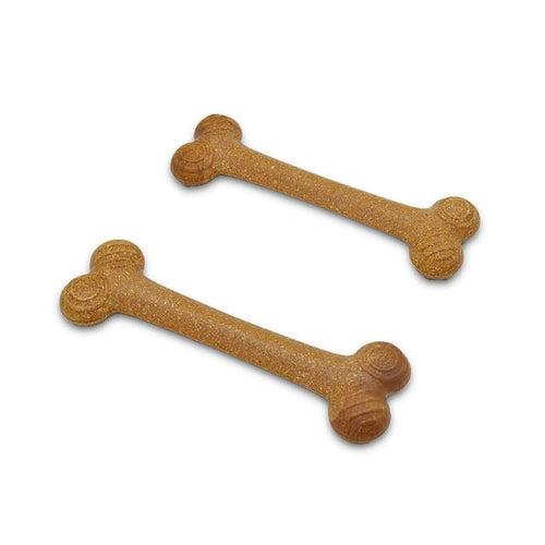 Woodplay Bone Twins Durable Dog Chew Toy Set Brown (Pack Of 2) For Small Dogs