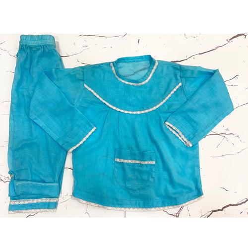 Sky Blue Cotton Mul Night Suit