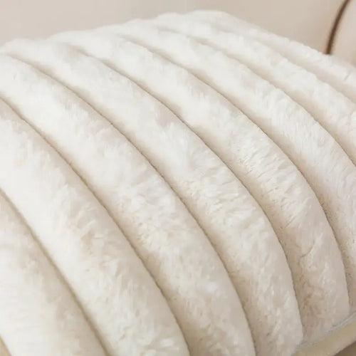 Rabbit Fur Strip Throw Pillow Cover