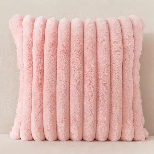 Rabbit Fur Strip Throw Pillow Cover