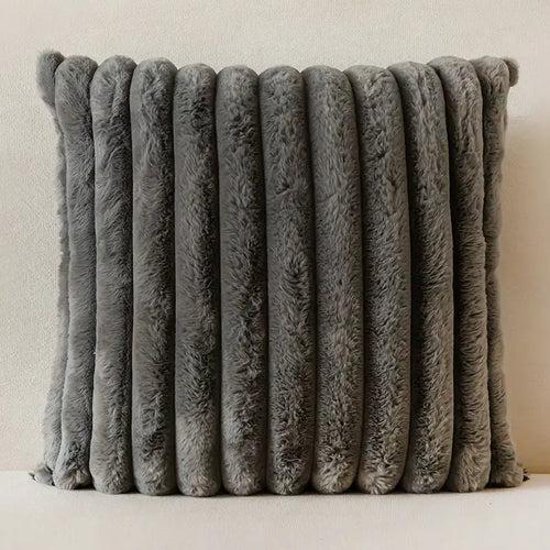 Rabbit Fur Strip Throw Pillow Cover