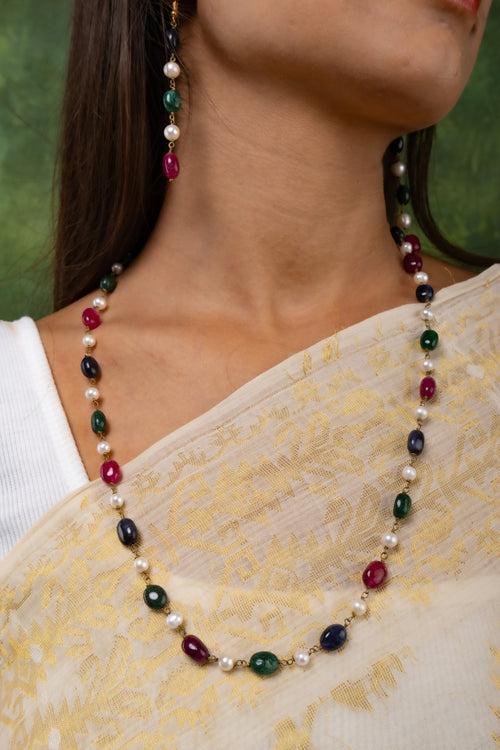 Multi Stone And Pearls String Set