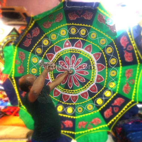 Green, Red & Yellow Garden Umbrella - 8 Feet.