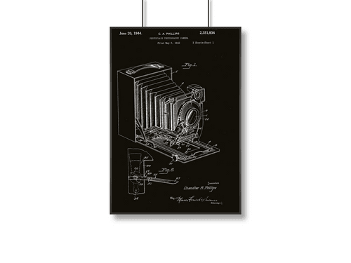 Large Format Folding Camera Patent Poster | A3+ | Black Background