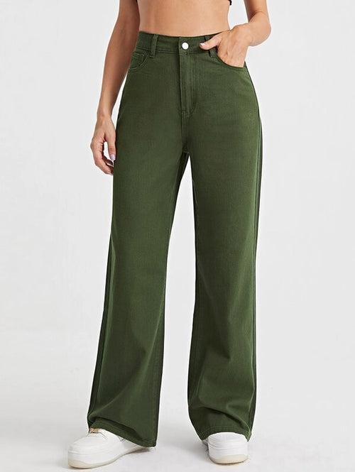 Army Green Wide Leg High Rise Jeans