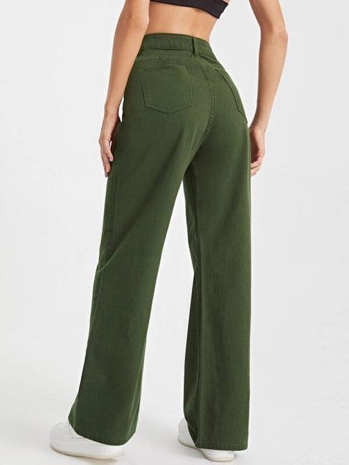 Army Green Wide Leg High Rise Jeans