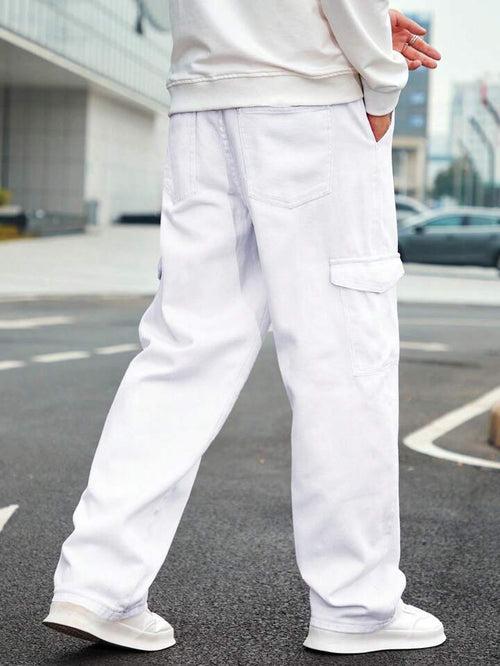 Pure White Baggy Cargo Jeans