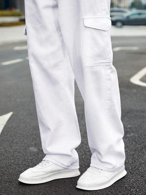 Pure White Baggy Cargo Jeans