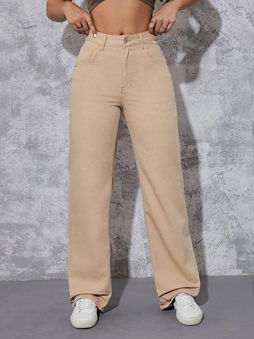 Neutral Nude Tone Straight leg Jeans