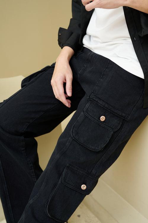 Black Casual Cargo Baggy Jeans