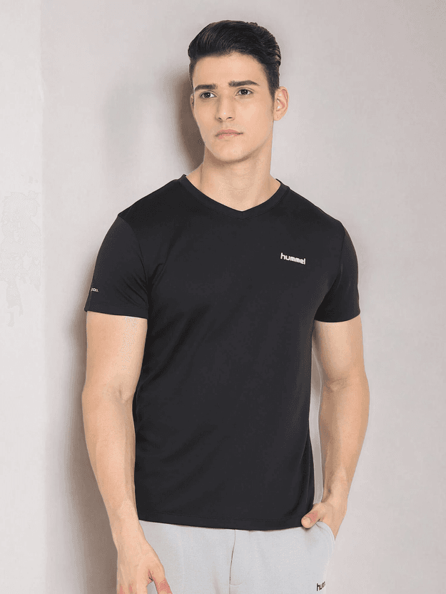 Amero V Neck Half Sleeve Solid Regular fit Polyester T-shirt for Men Comfortable Breathable Fabric Stretchable for Everyday Use Ideal for Yoga Training Gym Running or Performance